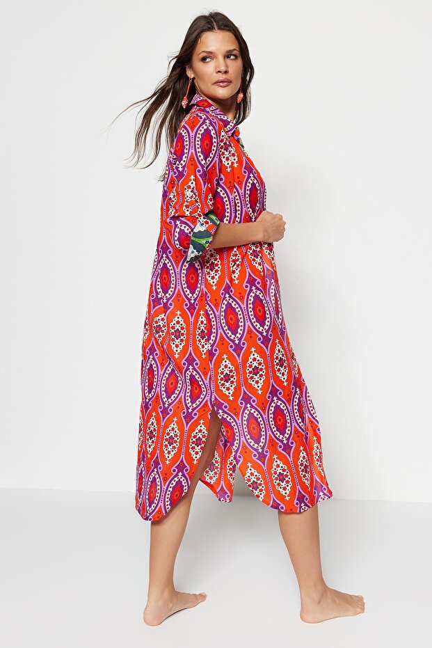 Etnik Desenli Dokuma %100 Pamuk Midi Plaj Kimono&Kaftan TBESS20KM0017 - 2