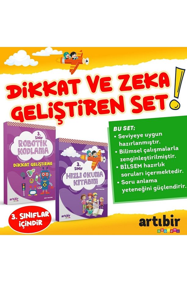 3 Sınıf Dikkat Ve Zeka Geliştiren 2'li Set -- Hızlı Okuma Kitabım +robotik Kodlama - 1