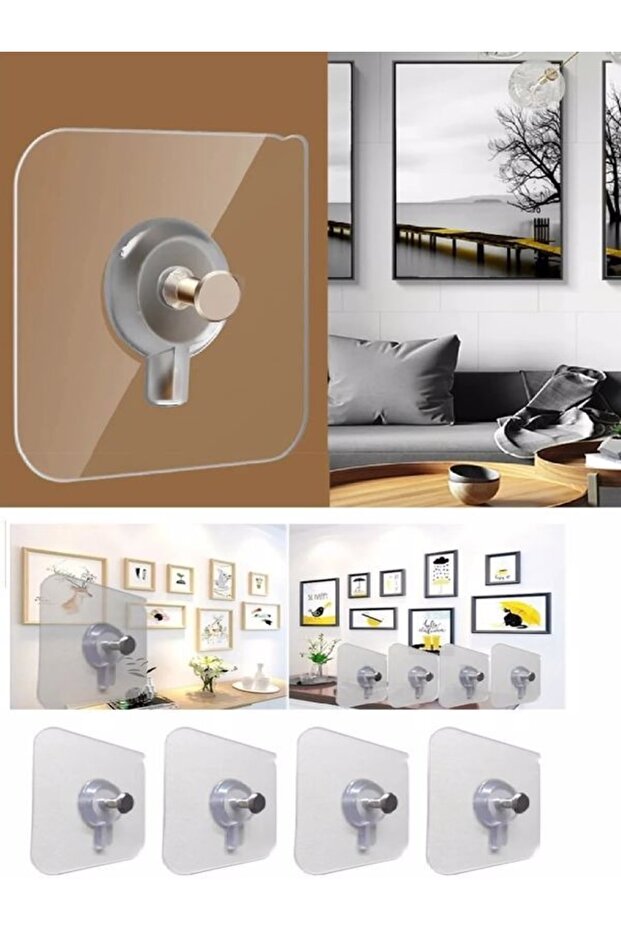 4 Pieces Multi-Purpose Super Strong Transparent Adhesive Screw Hanger