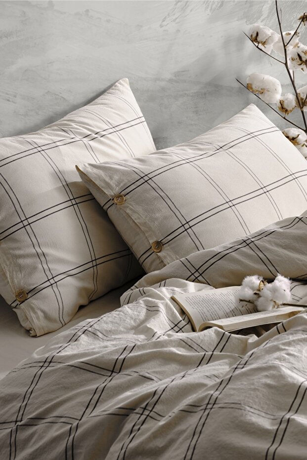 Hera 100% Cotton Yarn Dyed Washed King Size Duvet Cover Set 240*220