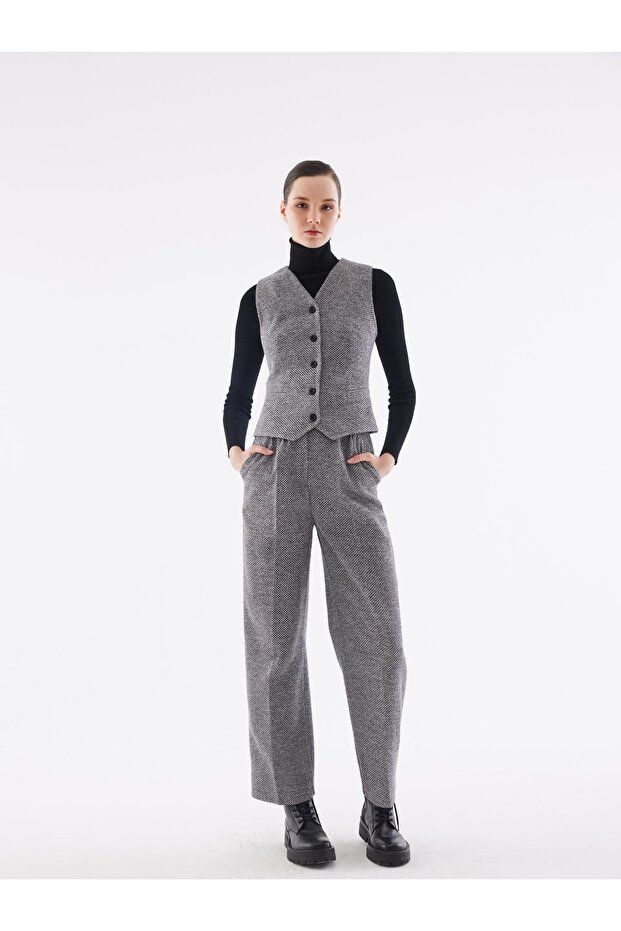 Knitted Gray Palazzo Trouser-vest Set