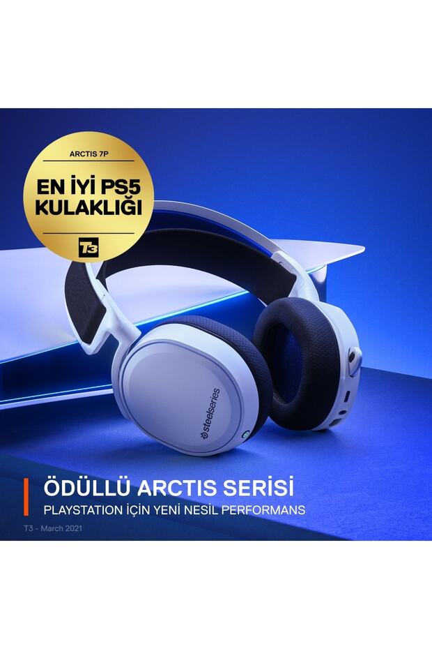Arctis 7P+ PS5 Wireless Gaming Kulaklık-Kayıpsız 2,4GHz - PS 3D Audio Destekler - Beyaz - 2