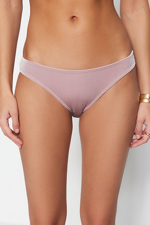 Pembe Kadife Normal Paça Bikini Altı TBESS23BA00164 - 4