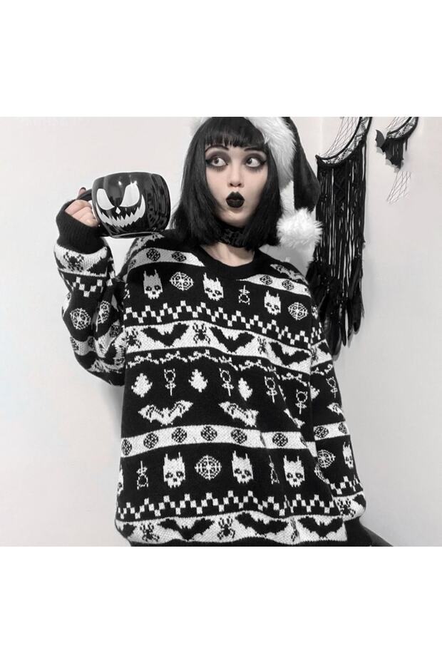 Cadılar Bayramı Helloween Christmas Yılbaşı Triko Örme Kazak - 1
