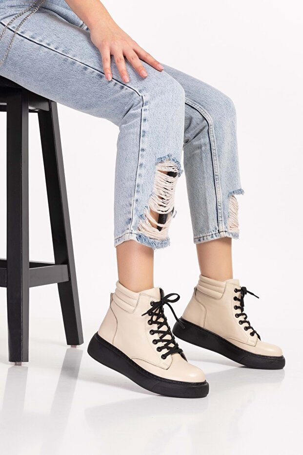 Içi Dışı Hakiki Deri Anatomik Taban Bot Gap.15501 - Kemik - 38 - 5