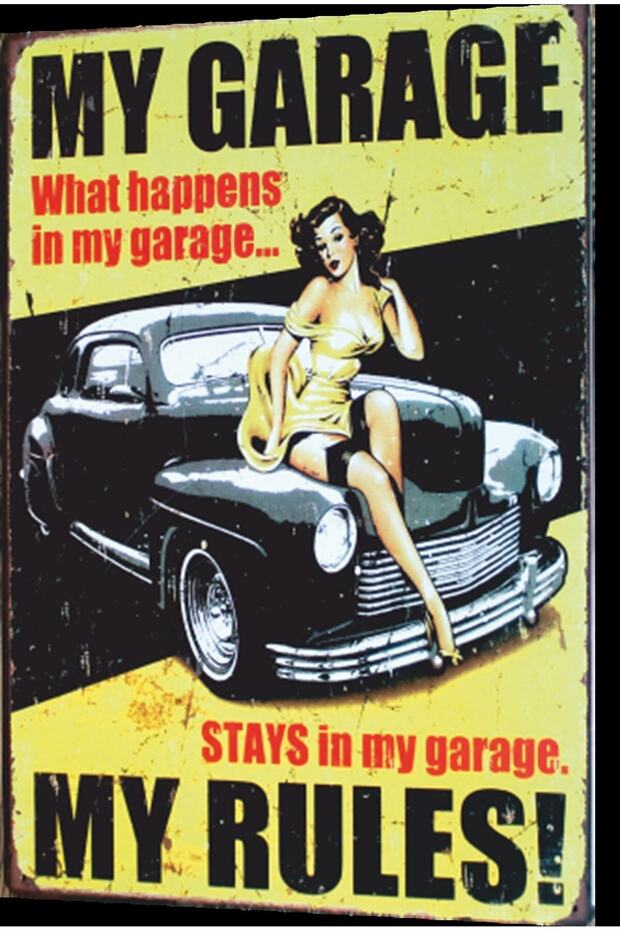 Classic Car My Garage My Rules Retro Wooden Poster