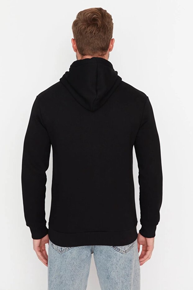 Siyah Regular/Normal Kesim Kapüşonlu İçi Polar/Sıcak Tutan Sweatshirt TMNAW20SW0163 - 5