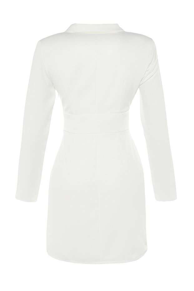 Ecrufarbenes, zweireihiges Mini-Gewebekleid TWOSS23EL00113 - 9