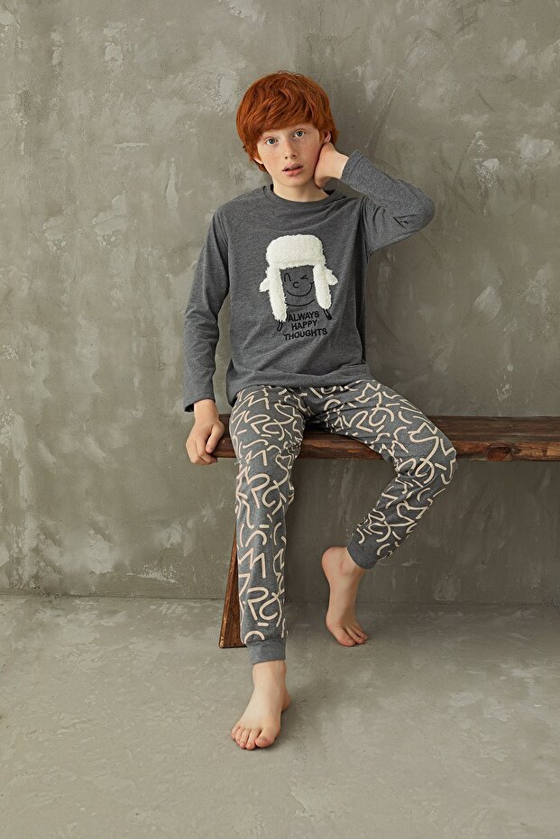8485 Erkek Ç. Nakışlı Pijama Takım Garson - 4