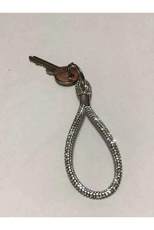 Sparkling Silver Gray Keychain with Stones Car Home Keyring