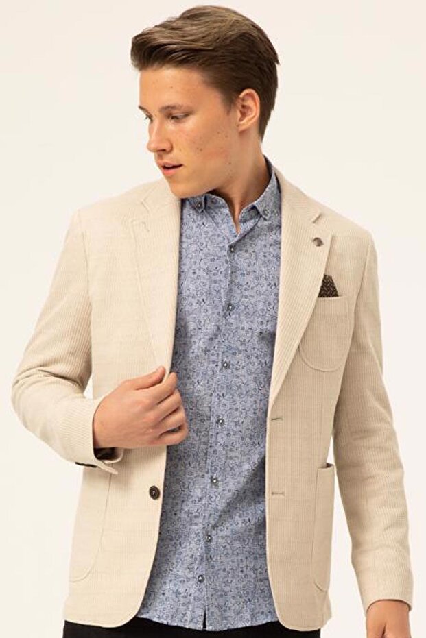 Slim Kalıp Armürlü Ceket - 2