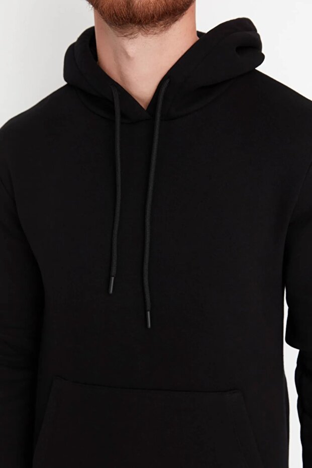 Siyah Regular/Normal Kesim Kapüşonlu İçi Polar/Sıcak Tutan Sweatshirt TMNAW20SW0163 - 4