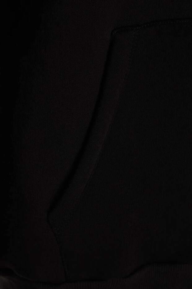 Siyah Regular/Normal Kesim Kapüşonlu İçi Polar/Sıcak Tutan Sweatshirt TMNAW20SW0163 - 7