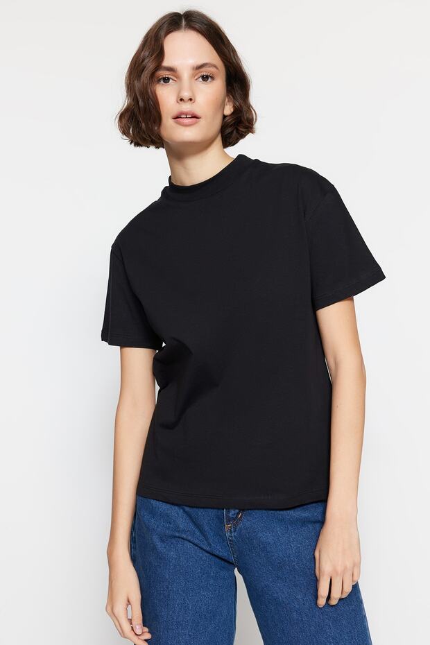 White and Black 2-Pack Basic Crew Neck Cotton Knit T-Shirts TWOSS20TS1500 - 9