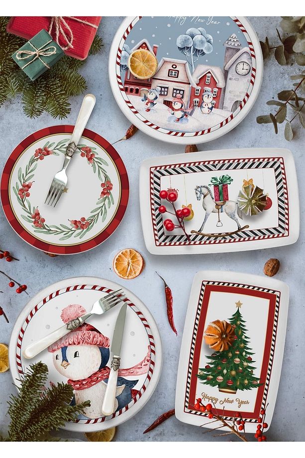 Yılbaşı Temalı Nutcracker Dikdörtgen Servis Tabağı 34 x 25 cm - 4