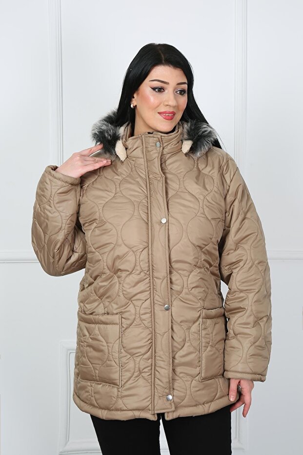 Women's Mink Bag Pocket Quilted Wool Large Size Coat