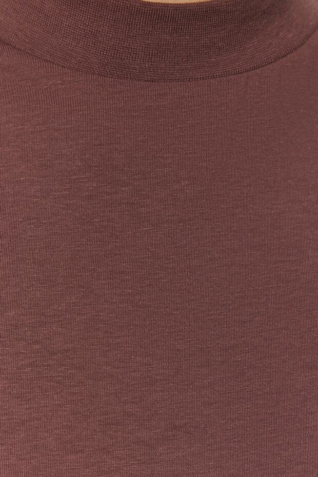 Kahverengi-Bej 2'li Paket %100 Pamuk Basic Dik Yaka Örme T-Shirt TWOSS20TS1500 - 5