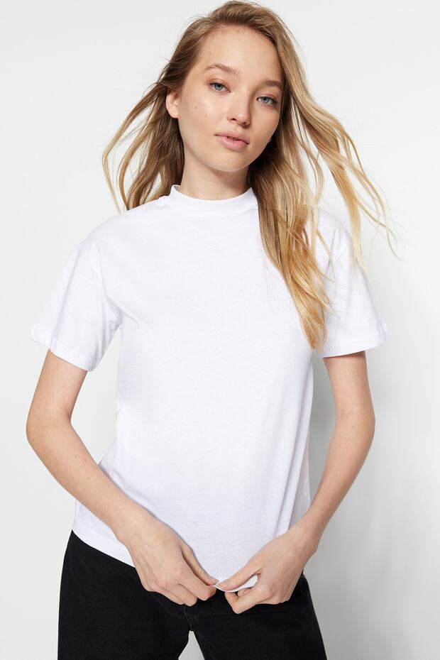 White and Black 2-Pack Basic Crew Neck Cotton Knit T-Shirts TWOSS20TS1500 - 4