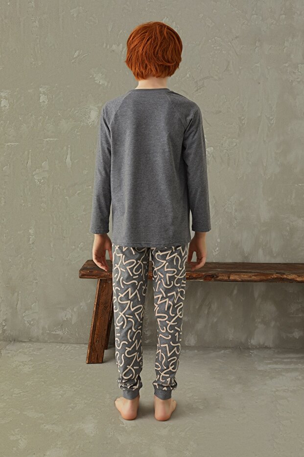 8485 Erkek Ç. Nakışlı Pijama Takım Garson - 3
