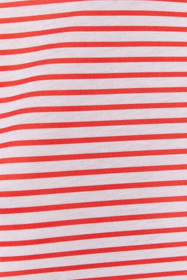 Kırmızı-Kırmızı Çizgili 2'li Paket Basic Bisiklet Yaka Örme T-Shirt TWOSS20TS0141 - 7