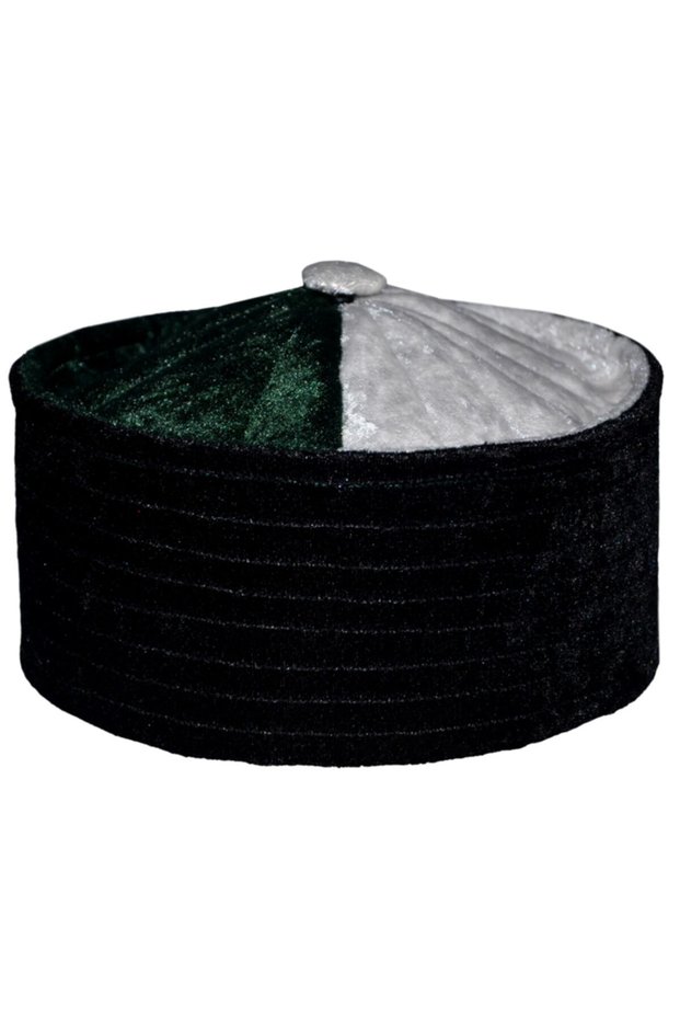 Green White Velvet Skullcap, Green Fes, White Hat, Green Beret, Skullcap, Green Skullcap T090