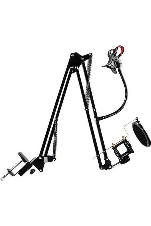 Mikrofon Standı Süspansiyonlu + Pop Filter 3'lü Set Telefon Tutucu Masa Standı 110 cm Ses Kayıt - 3