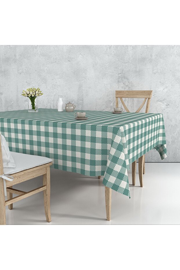 Tablecloth Green Gingham Patterned 140*180 Cm Suede Woven