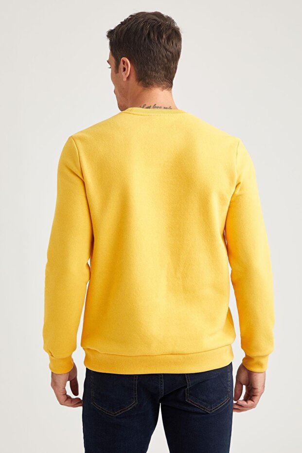 Regular Fit Bisiklet Yaka Basic Pamuklu Sweatshirt - 4