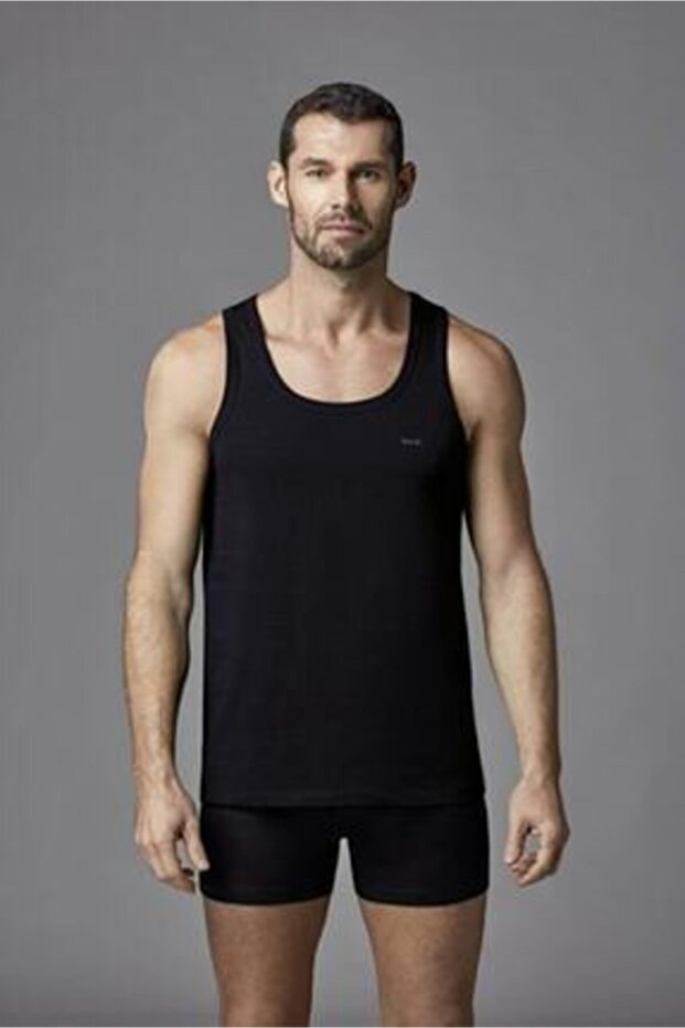 Men's Black Wide Collar Combed Cotton Undershirt 2 Pack