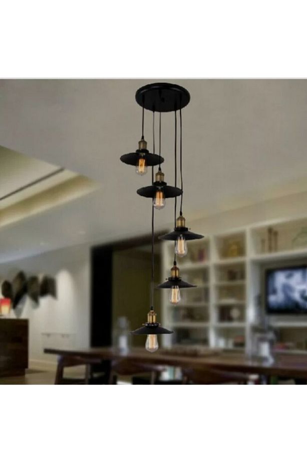 Mylights Beşli Sarkıt Retro Rustik Modern Galeri Boşluğu Yüksek Tavan Avize Gold Ve Siyah - 1