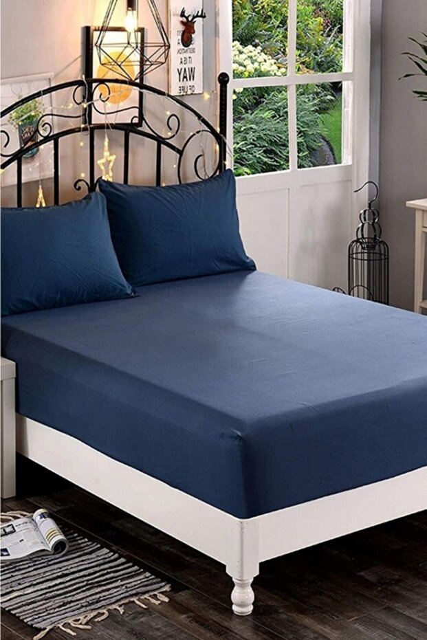 Double Navy Blue Elastic Sheet 160x200cm