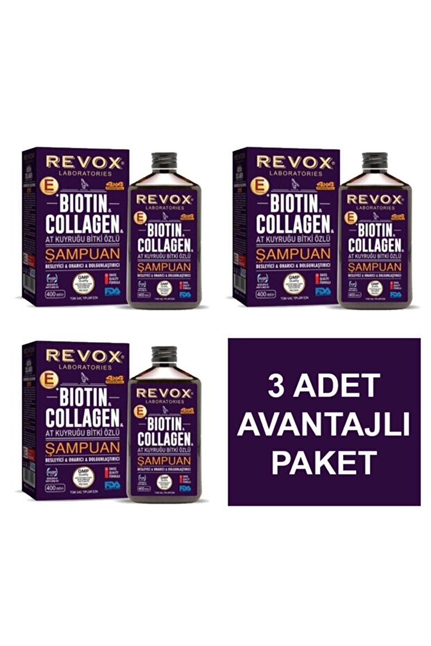 Biotin & Collagen Horsetail Herbal Extract Hair Care Shampoo 400 ml (3 Packs)