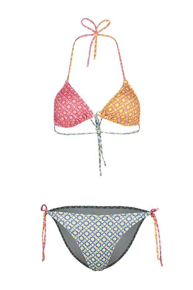 Geometrik Üçgen Kaplı Regular Düşük Bel Bikini Takımı TBESS22BT0002 - 6