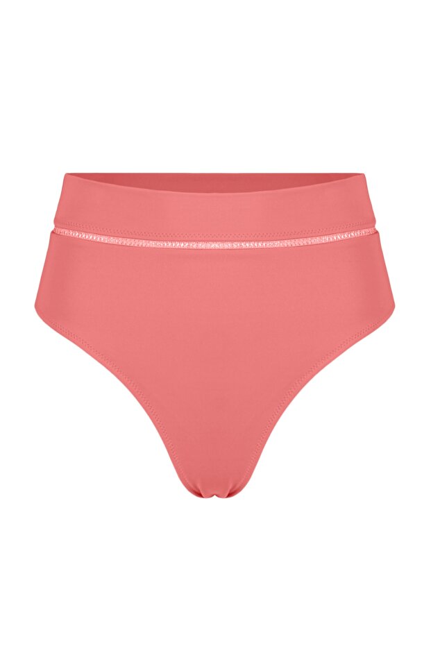 Pembe Şerit Aksesuarlı Yüksek Bel Normal Paça Bikini Altı TBESS22BA0027 - 6