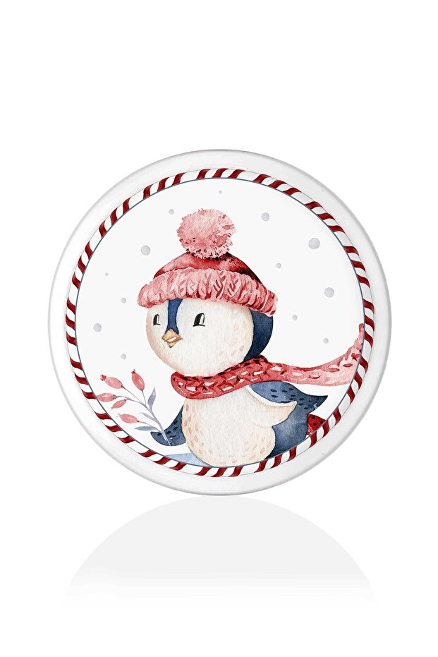 Yılbaşı Penguen Stoneware Yuvarlak Servis Tabağı 30cm New014 - 2