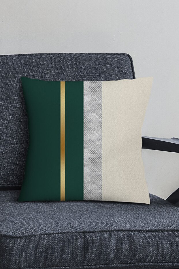 Green Woven Premium Thai Feather Fabric Gold Striped Double Sided Throw Pillow Pillow Case Krl1095