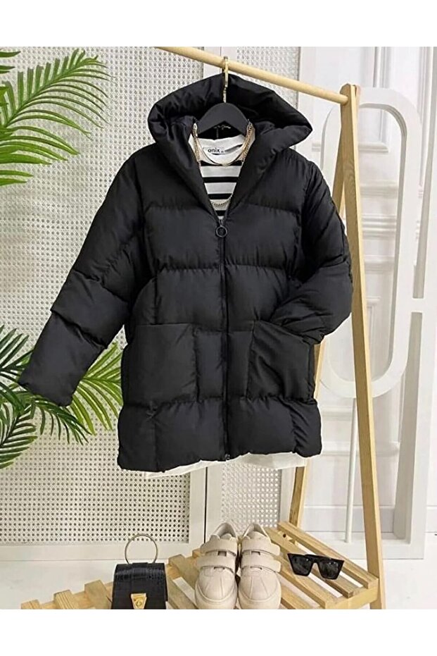 Women's Hooded Bag Pocket Puffer Coat
