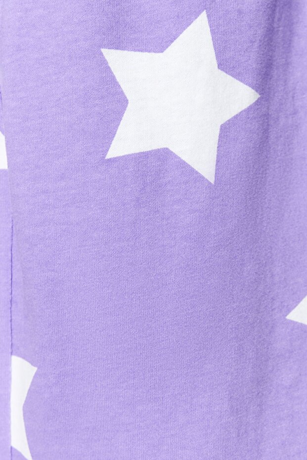 Lila %100 Pamuklu Yıldız Desenli Şortlu Örme Pijama Takımı THMSS22PT0501 - 4