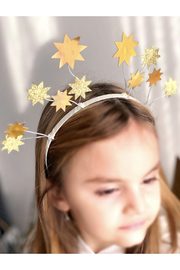Shiny Hologram Glittered Stringed Star Moving Crown Birthday Crown Children's Gold