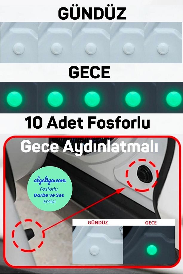 10 Adet Fosforlu Araba Kapı Ses Gürültü Önleyici Conta Kaput Bagaj Darbe Emici Ses Yalıtım Izolasyon - 1