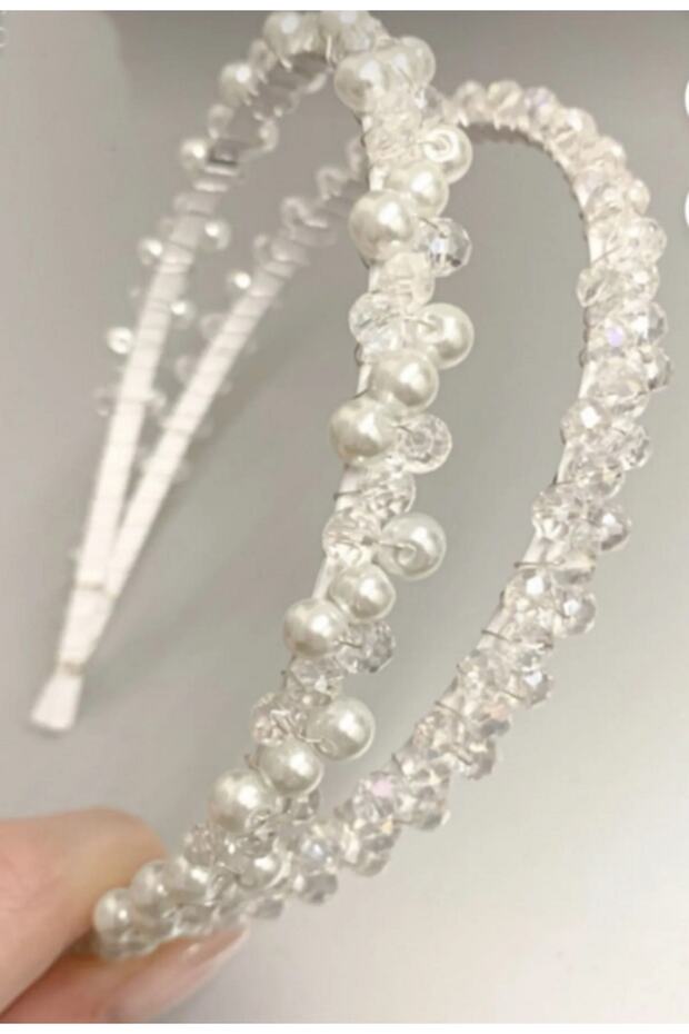 Double Pearl Crystal Bridal Tiara Hair Accessory