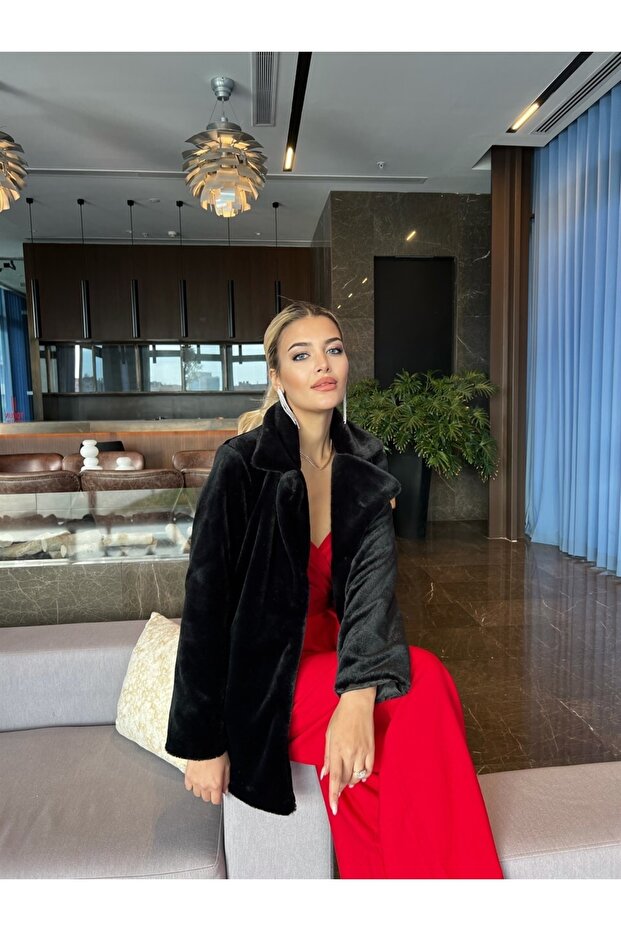 Collared Plush Fur Coat - 5