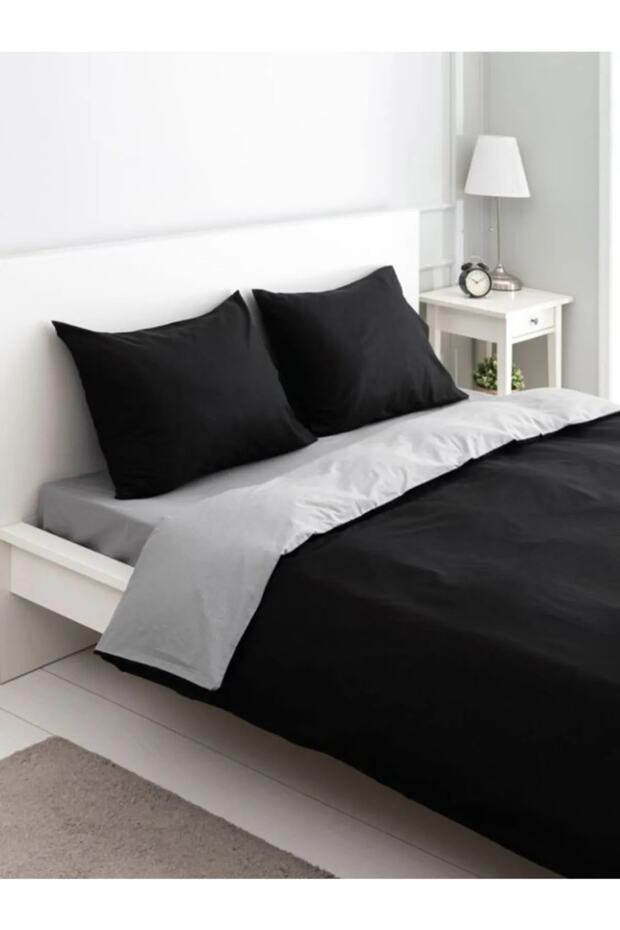 Double 200x220 Double Sided Duvet Cover Quilt Case Black-grey