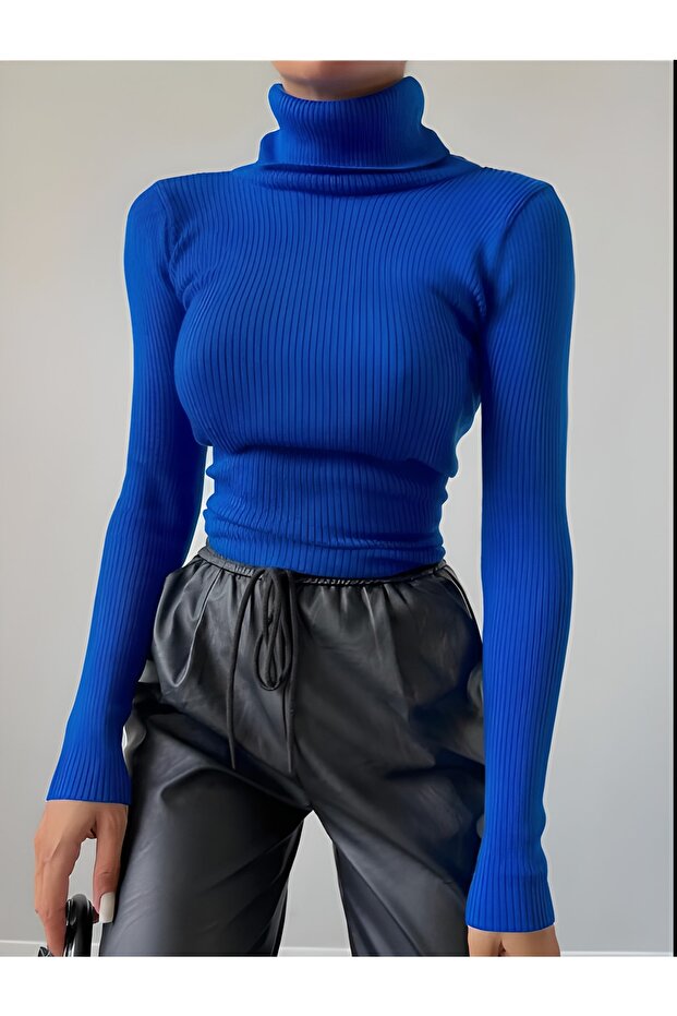 Cotton Lycra Turtleneck Sweater Blouse