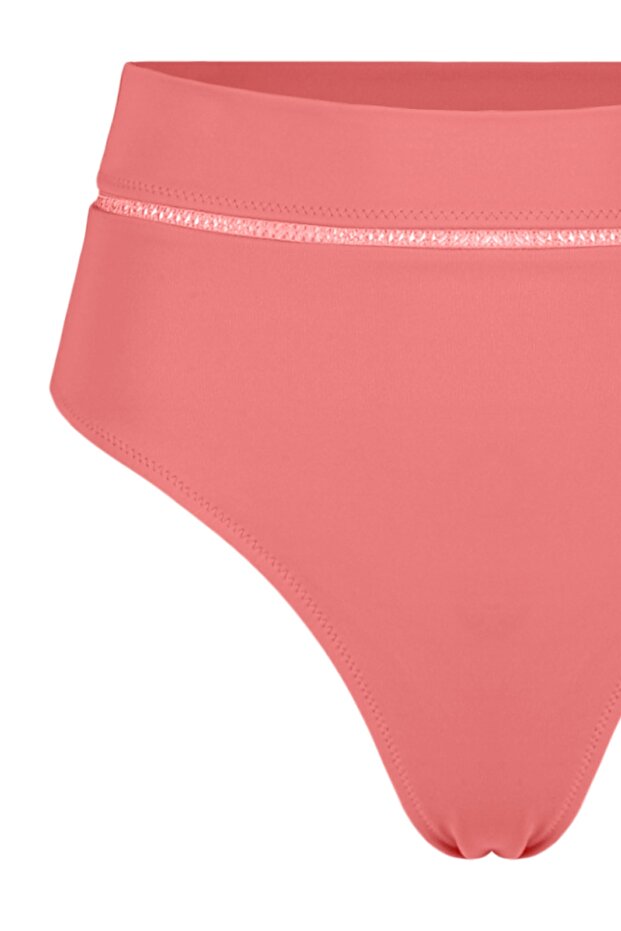 Pembe Şerit Aksesuarlı Yüksek Bel Normal Paça Bikini Altı TBESS22BA0027 - 7