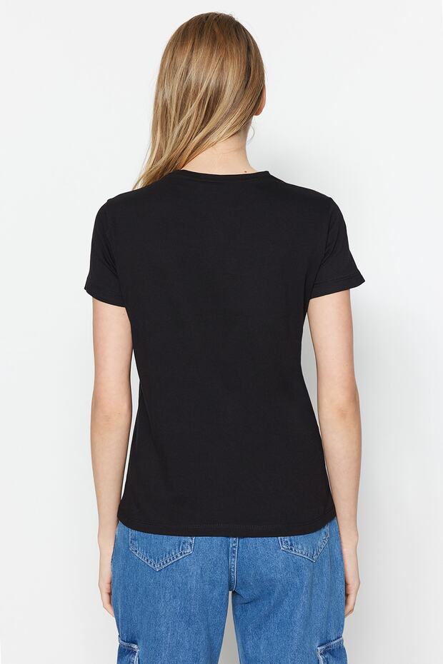 Siyah-Beyaz-Siyah Çizgili 3'lü Paket Basic Bisiklet Yaka Örme T-Shirt TWOSS20TS0146 - 9