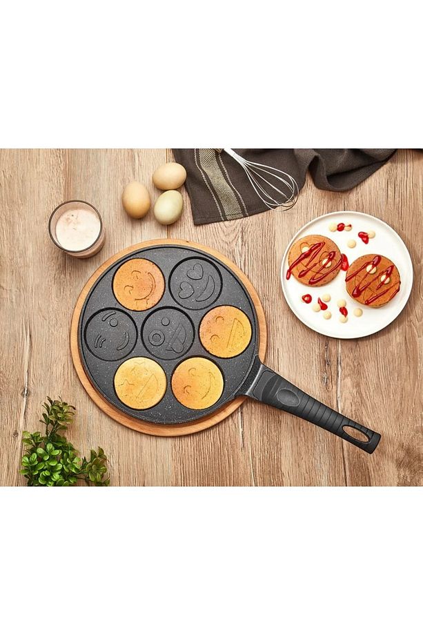 Granit Pankek Emoji Smile Döküm Tava Bakalit Kulp 26 Cm - Siyah - 1