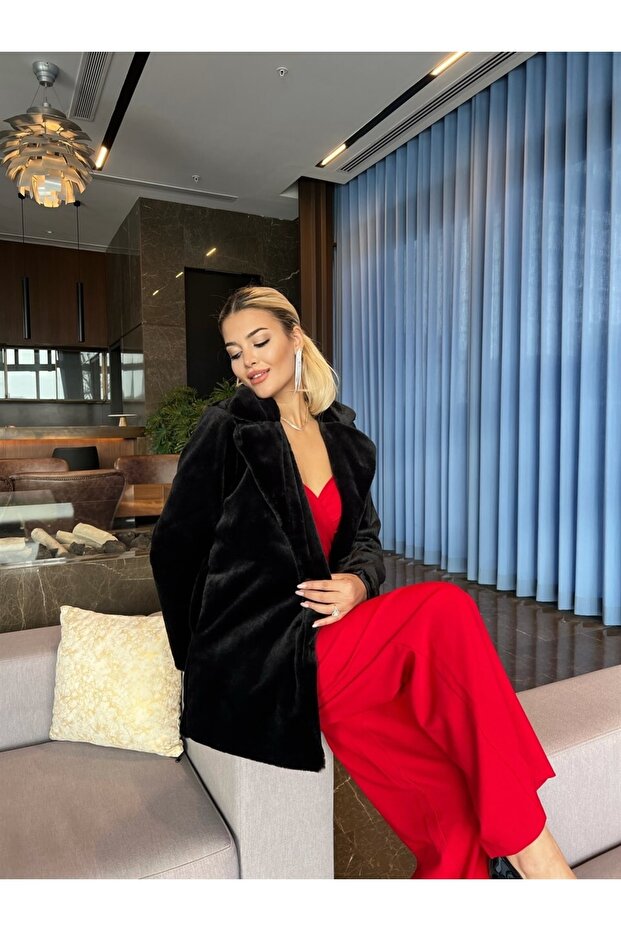 Collared Plush Fur Coat - 2