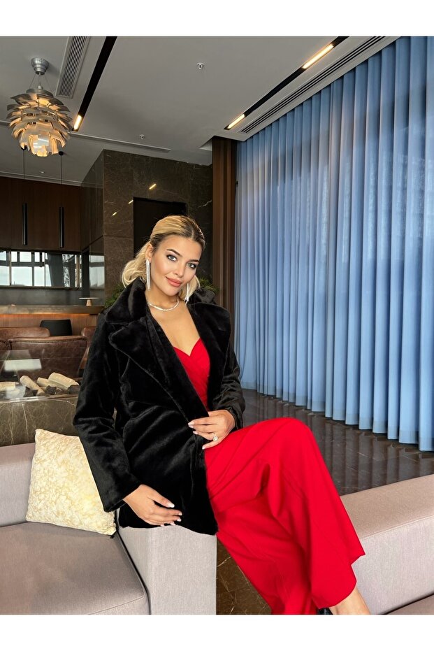 Collared Plush Fur Coat - 8