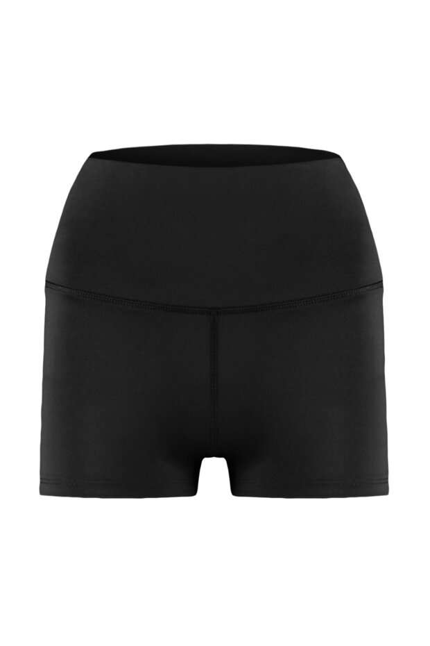 Siyah Toparlayıcı Belde Reflektör Baskılı Örme Spor Ekstra Şort/Kısa Tayt THMSS23TY00019 - 10